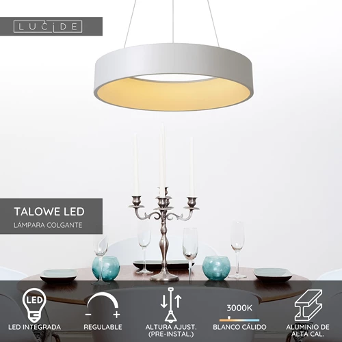 Lucide TALOWE LED - Lámpara colgante - Ø 60 cm - LED Regul. - 1x39W 3000K - Blanco - USP
